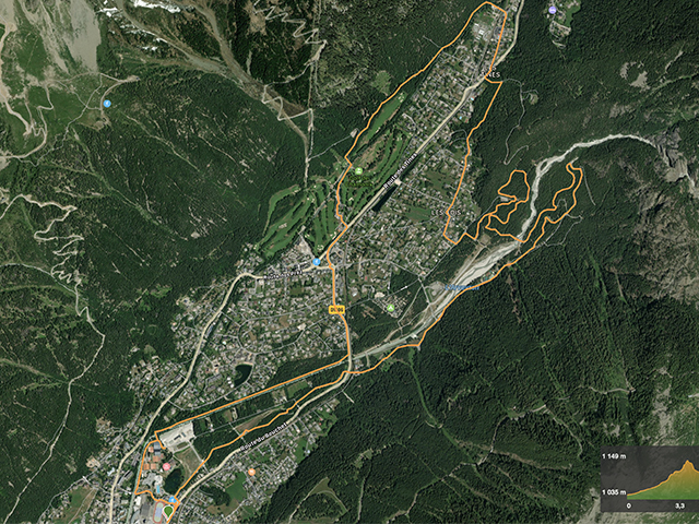 Map of the cycle route Chamonix - Les Praz - Les Bois - Les Tines - Chamonix | rent-ebike-online.com
