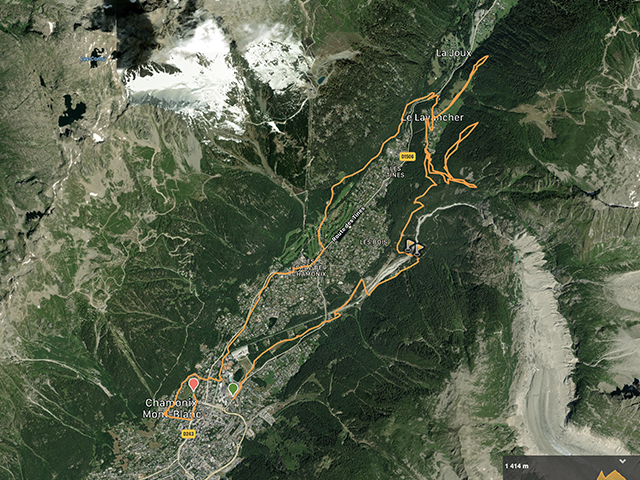 Map of the cycle route Chamonix - Le Lavancher | rent-ebike-online.com