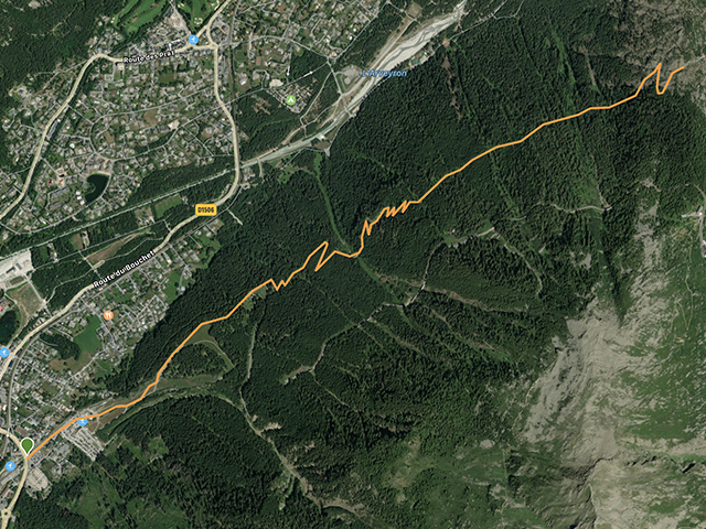 Carte de l'itinéraire cyclable Chamonix - Montenvers | rent-ebike-online.com