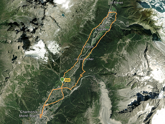 Carte de l'itinéraire cyclable Chamonix - Argentiere | rent-ebike-online.com
