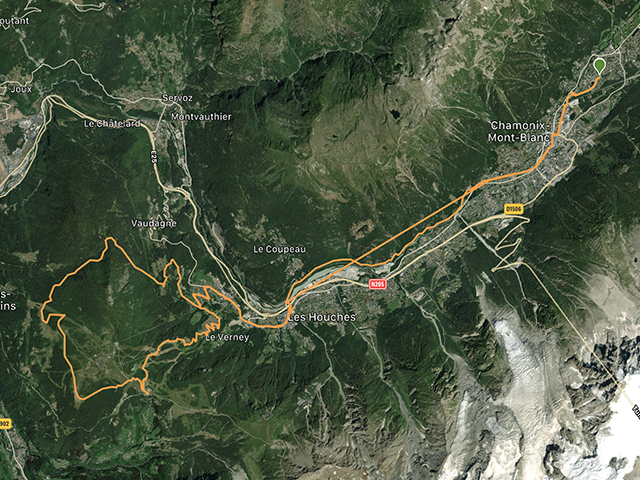 Carte de l'itinéraire cyclable Chamonix - Les Houches - Chamonix | rent-ebike-online.com