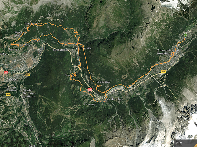 Carte de l'itinéraire cyclable Chamonix - Servoz - Passy - Les Houches - Chamonix | rent-ebike-online.com