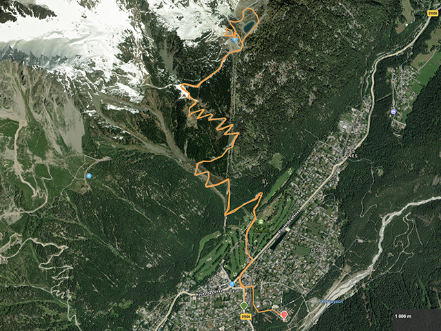 Carte de l'itinéraire cyclable Chamonix - Les Praz | rent-ebike-online.com