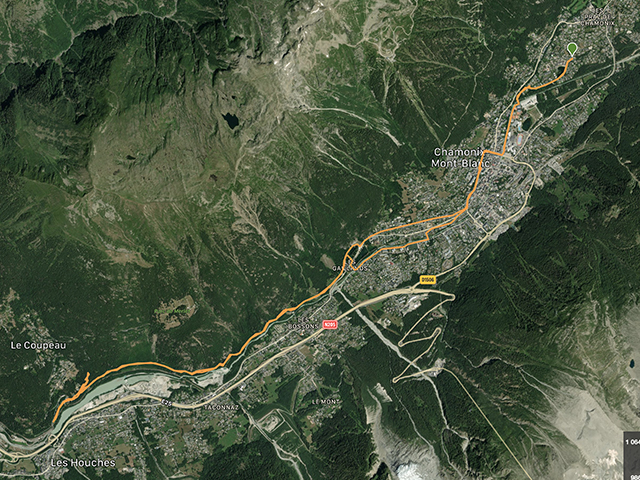 Carte de l'itinéraire cyclable Chamonix - Les Houches | rent-ebike-online.com