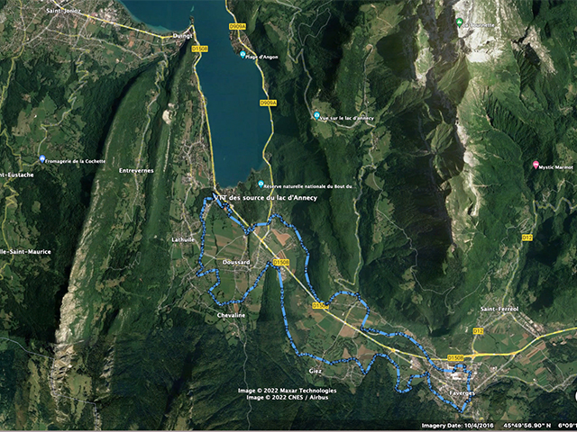 Сarte des itinéraires cyclables du lac d'Annecy - rent-ebike-online.com